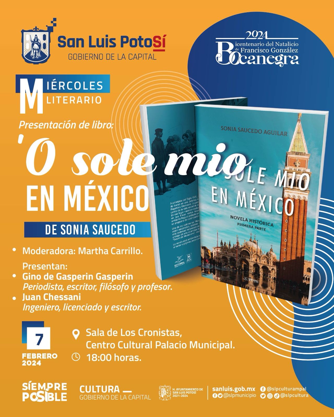 Miércoles Literario presenta novela histórica:  “Oh, sole mío en México”