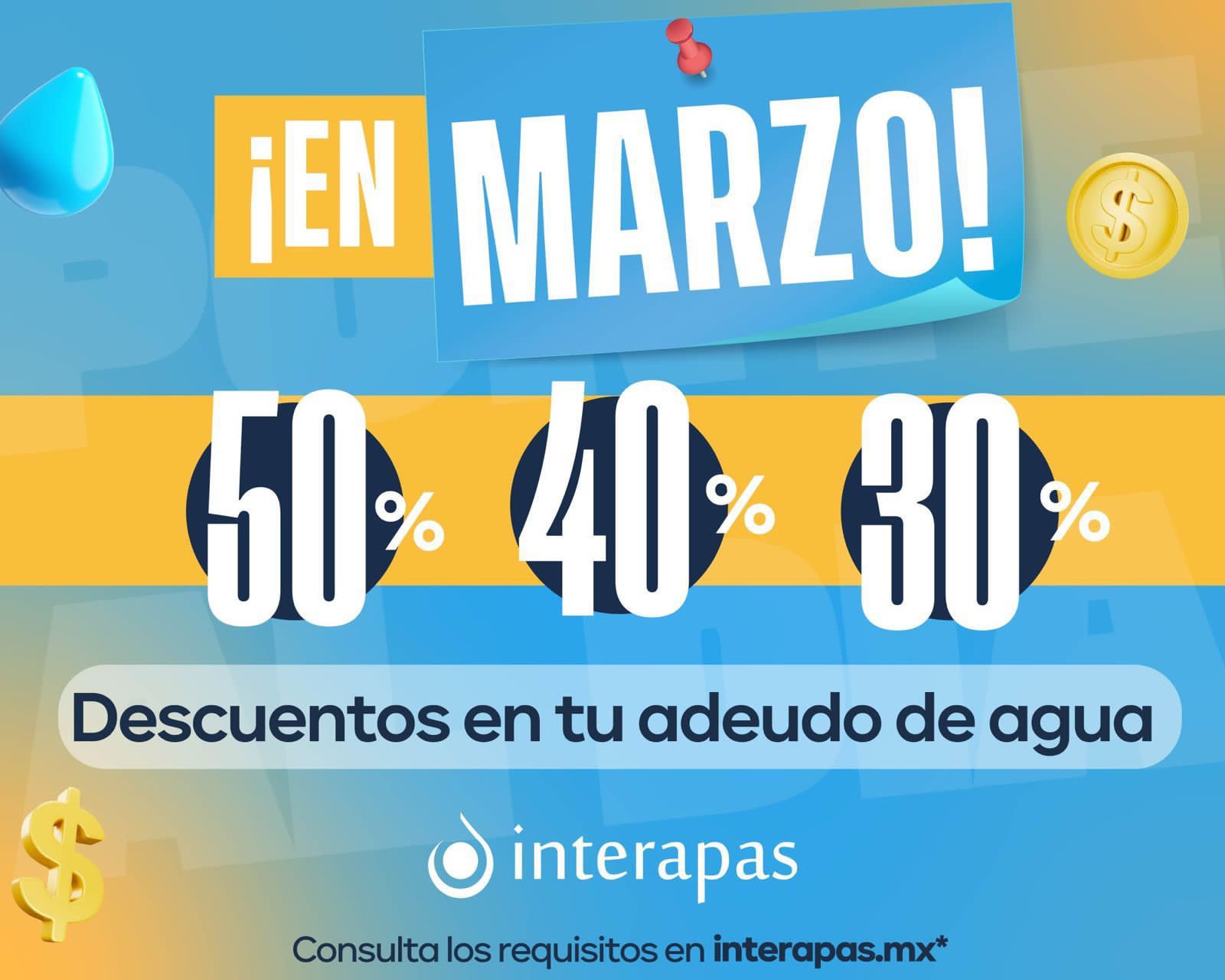 MARZO SIGUE SIENDO OPORTUNIDAD PARA PAGAR ADEUDOS CON DESCUENTO EN INTERAPAS