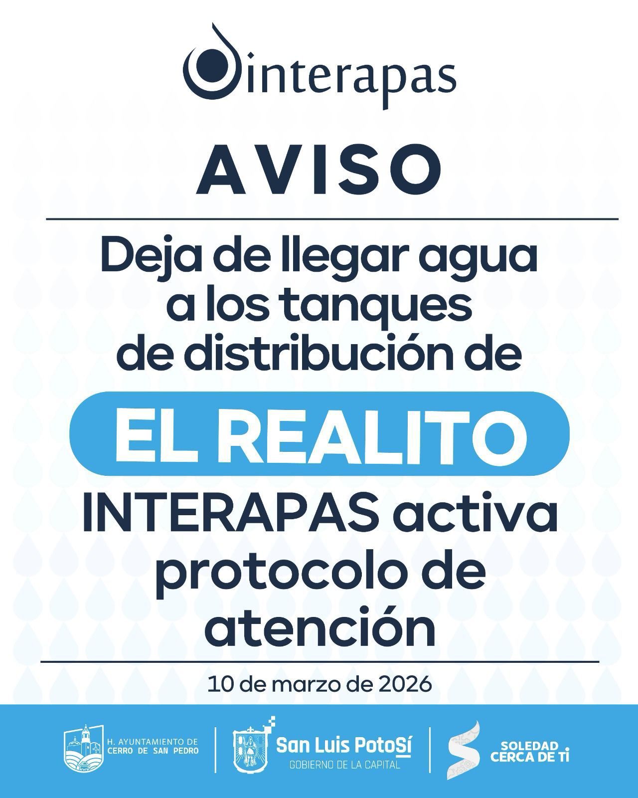 POR NUEVA FALLA DE “EL REALITO”, INTERAPAS REACTIVA PROTOCOLO DE ATENCIÓN