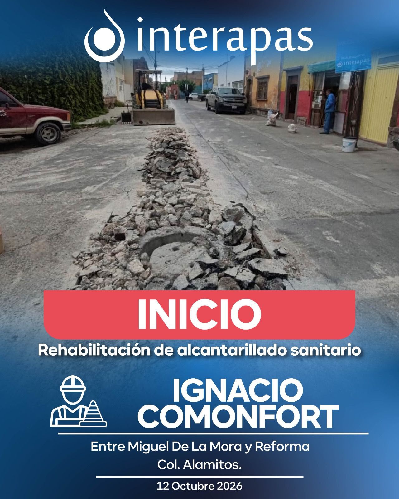 Comienza Interapas, obra sanitaria en la calle Comonfort